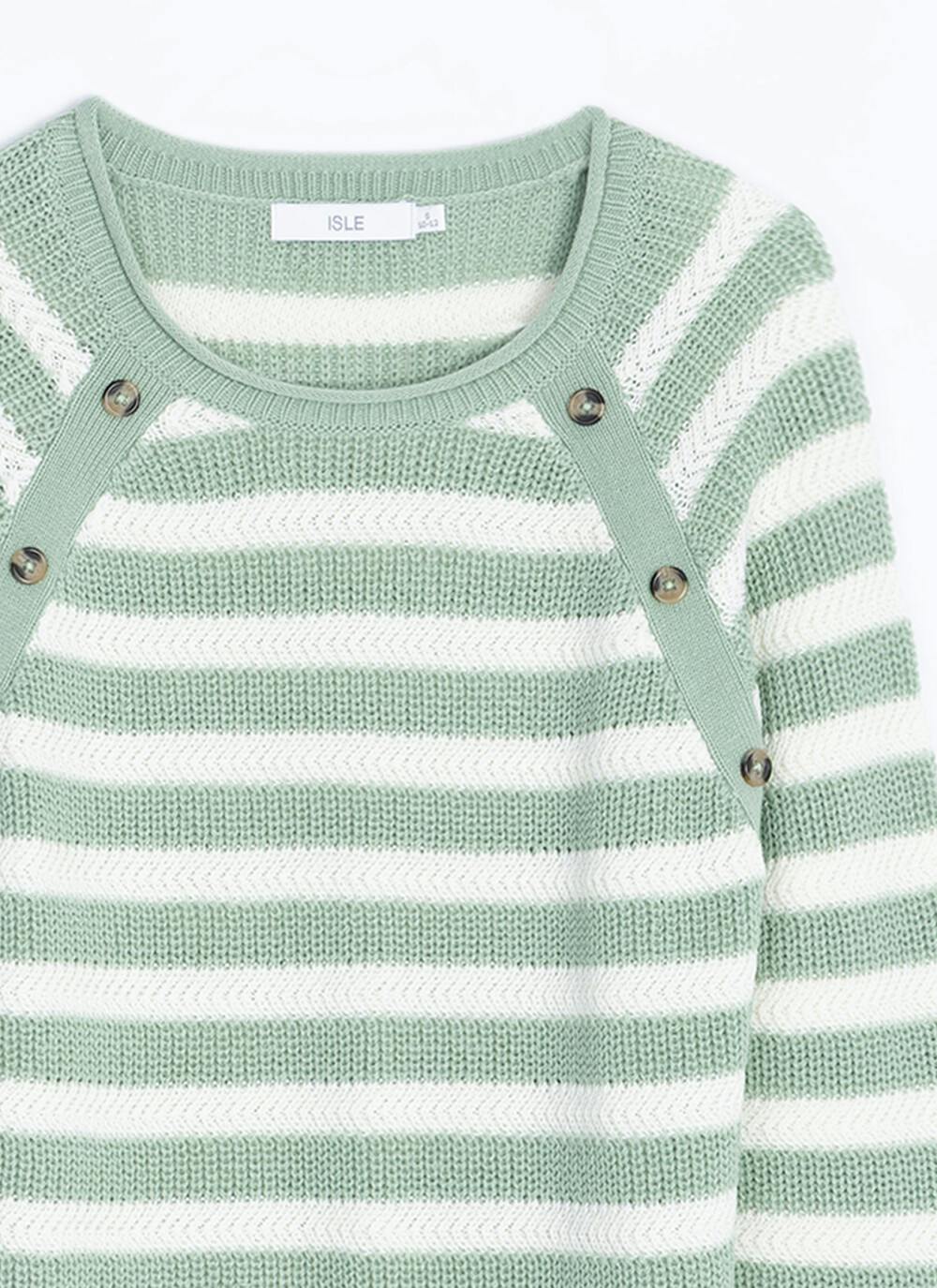  Button Detail Textured Striped Crew Neck Jumper