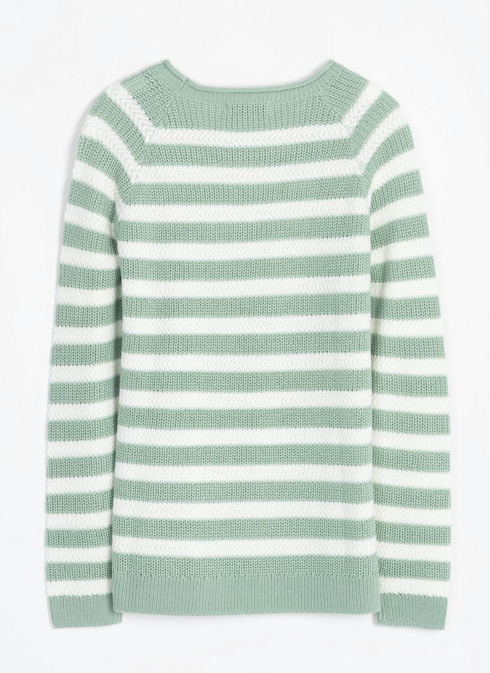  Button Detail Textured Striped Crew Neck Jumper