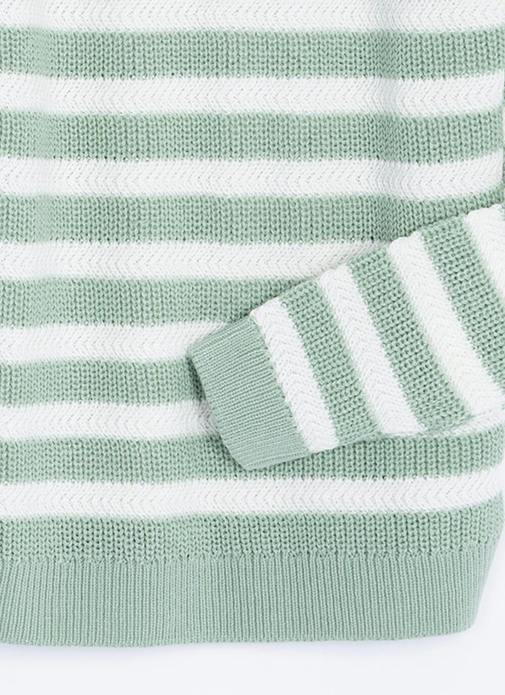  Button Detail Textured Striped Crew Neck Jumper