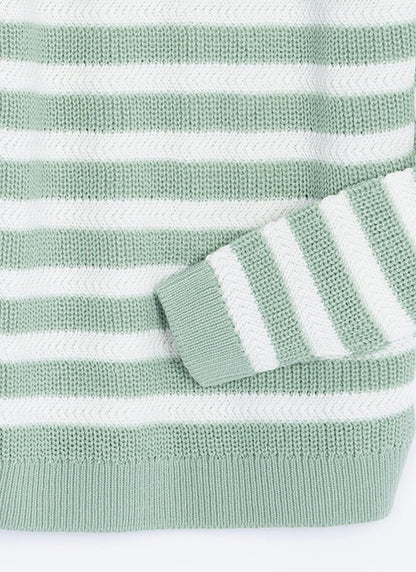  Button Detail Textured Striped Crew Neck Jumper