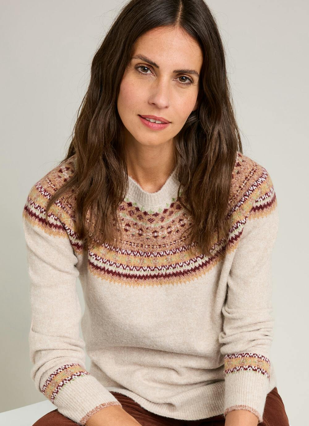  Soft Touch Fairisle Yoke Crew Neck Jumper