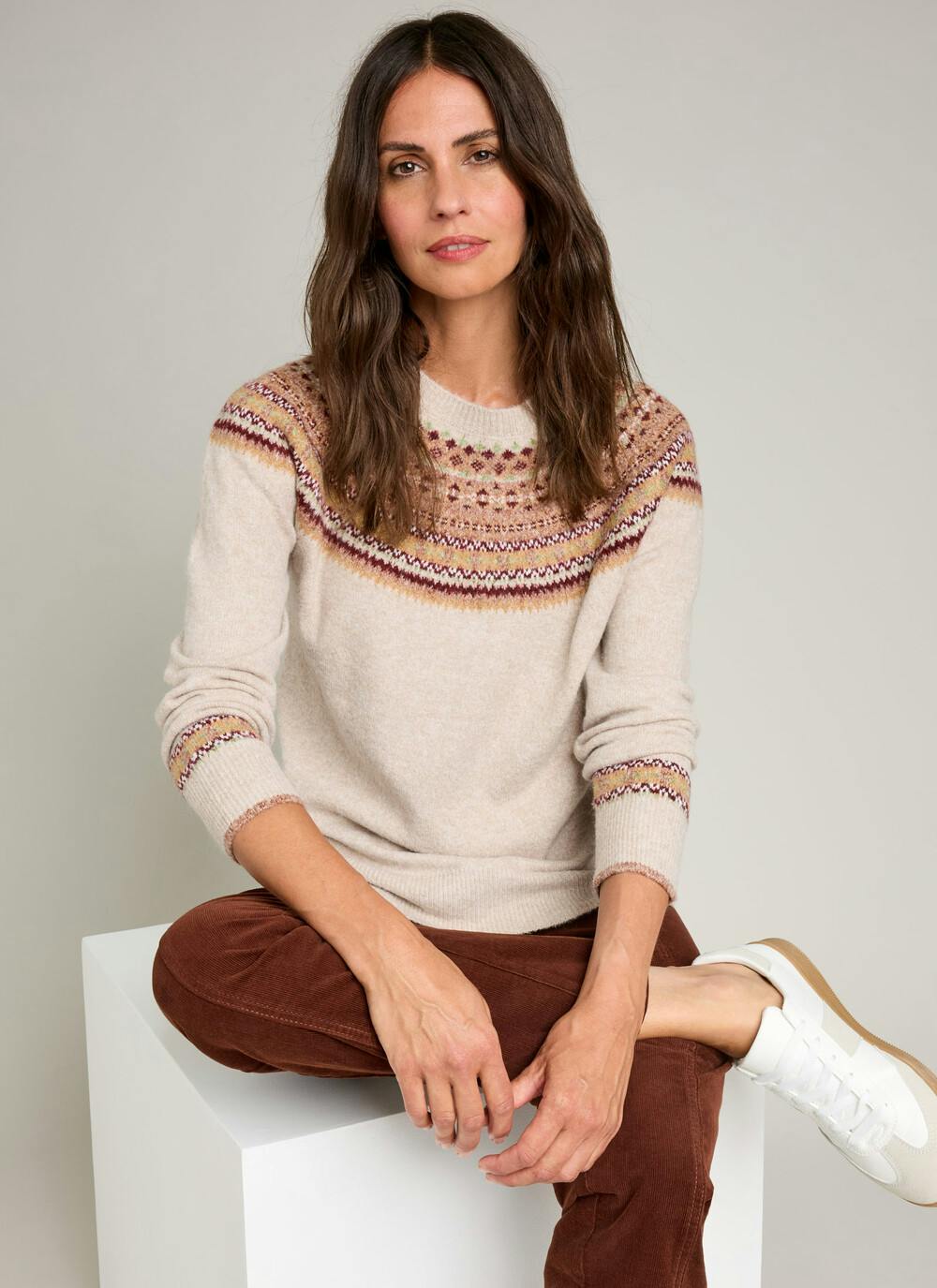  Soft Touch Fairisle Yoke Crew Neck Jumper