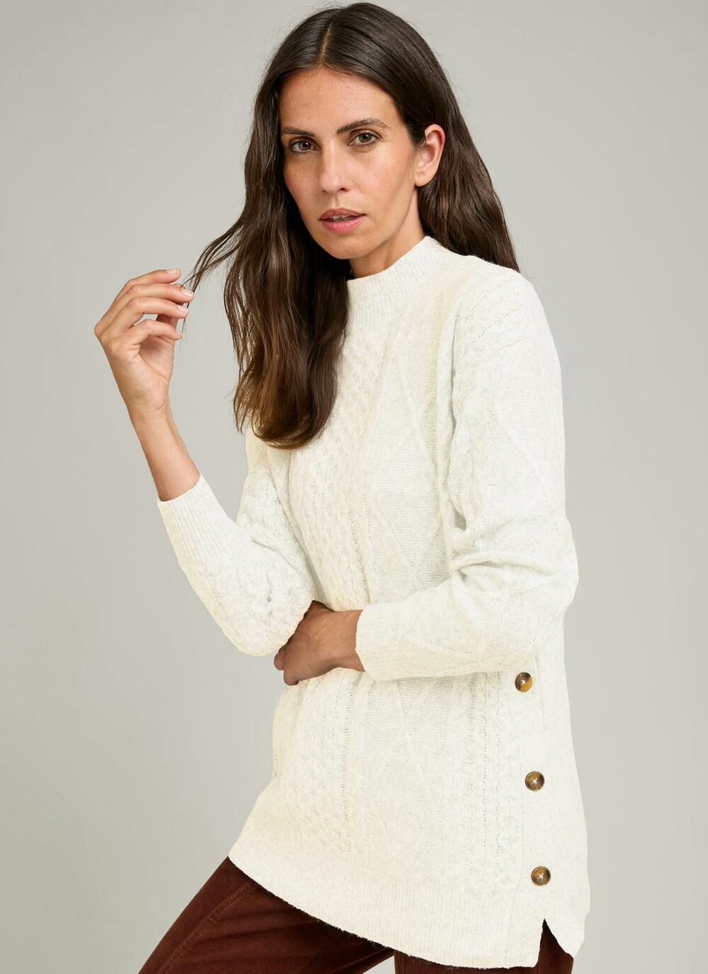  Wool Blend Cable Knit Turtle Neck Jumper