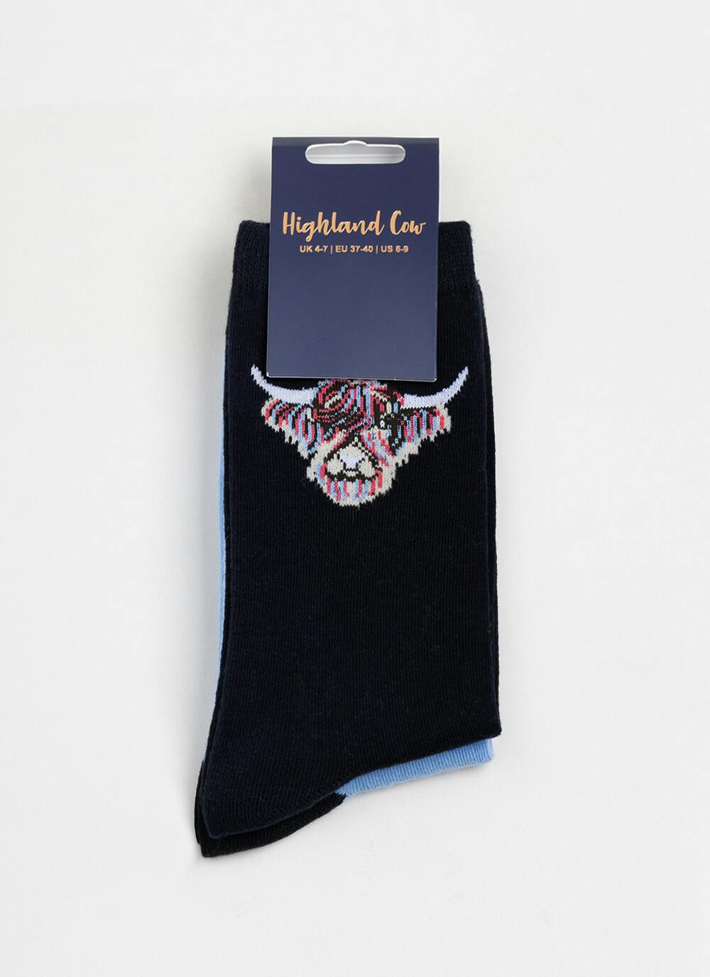  2 Pk Cotton Rich Highland Cow Socks