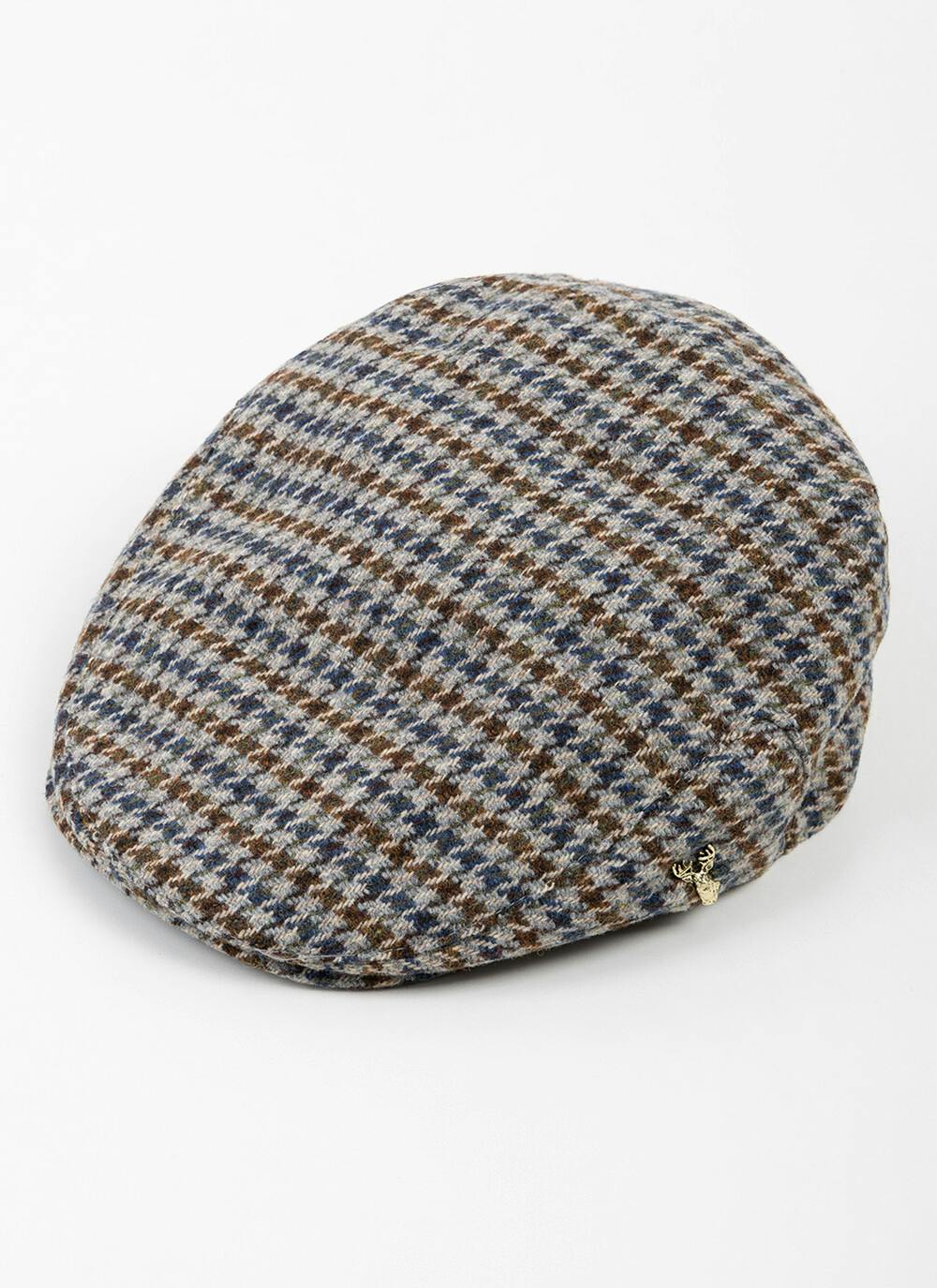  Wool Blend Tweed Flat Cap - Hounds Tooth Check