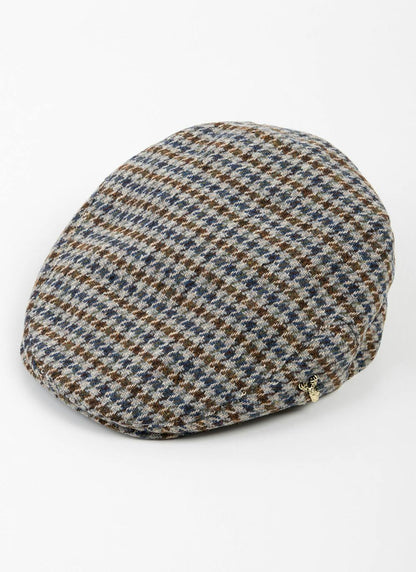  Wool Blend Tweed Flat Cap - Hounds Tooth Check