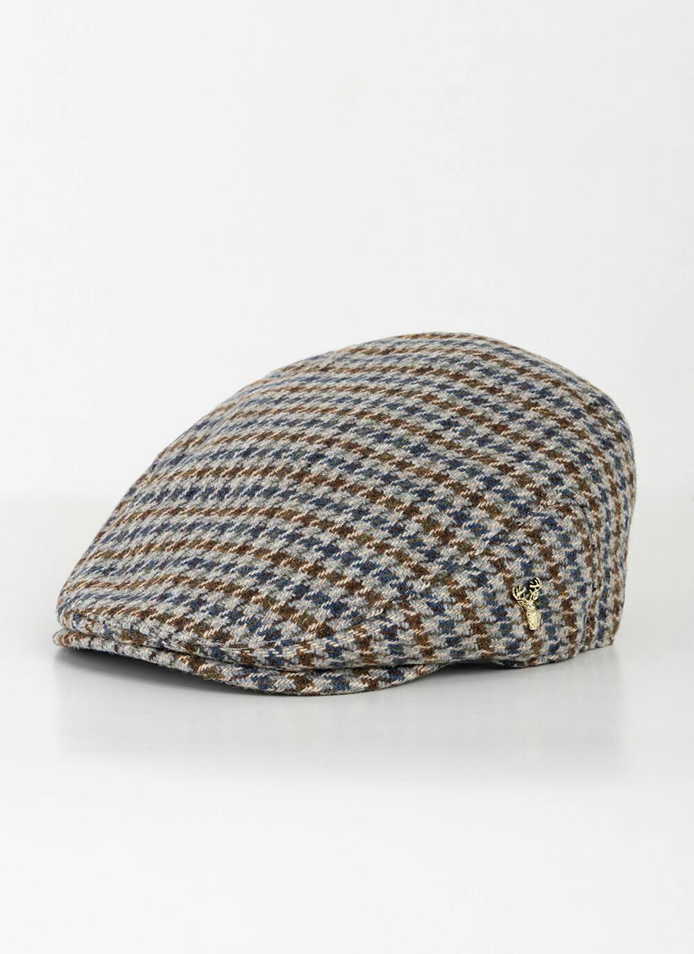  Wool Blend Tweed Flat Cap - Hounds Tooth Check