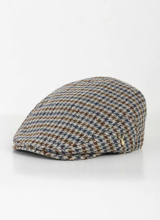  Wool Blend Tweed Flat Cap - Hounds Tooth Check