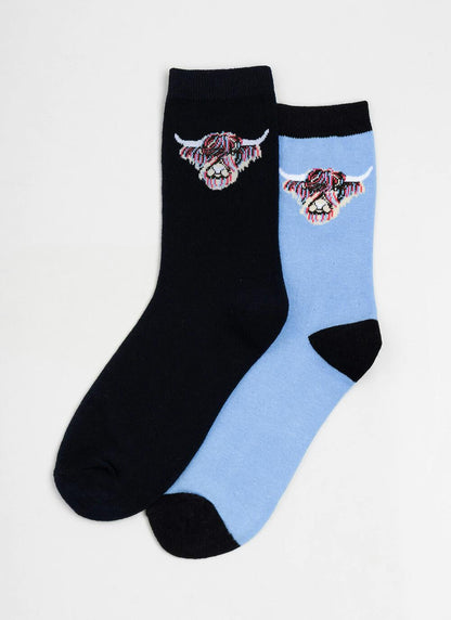  2 Pk Cotton Rich Highland Cow Socks