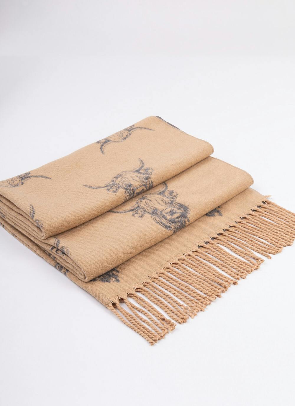  Highland Cow Super Soft Scarf - Camel/Grey