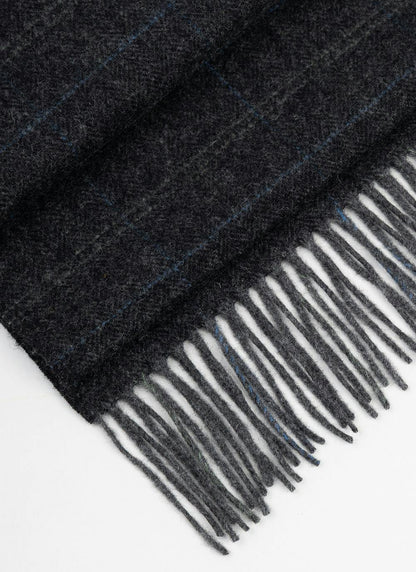  100% Wool Scarf In Grey Check