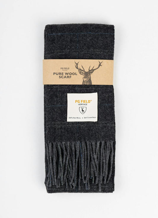  100% Wool Scarf In Grey Check