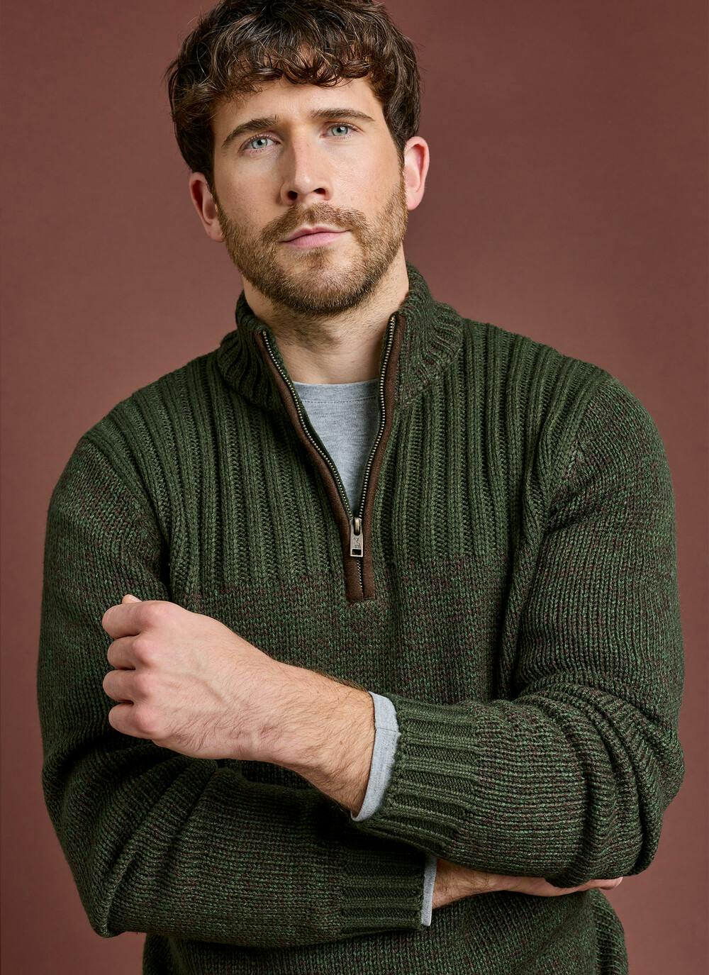  Textured Knit Zip Neck Jumper