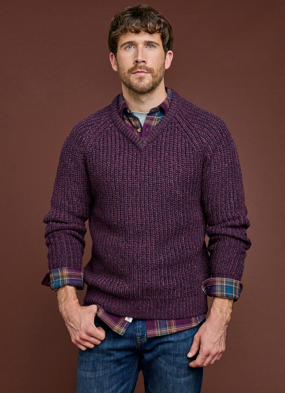  V Neck Fisherman Rib Jumper