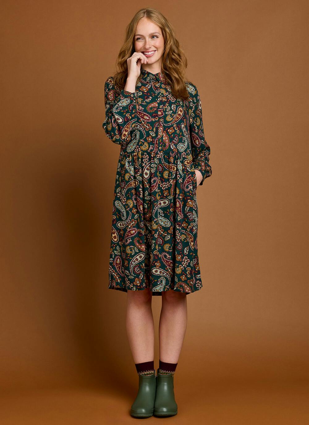 Printed Midi Shirt Dress