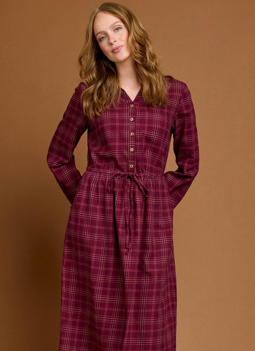 Pure Cotton Collared Check Dress