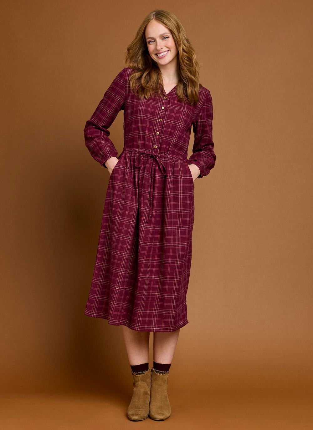  Pure Cotton Collared Check Dress