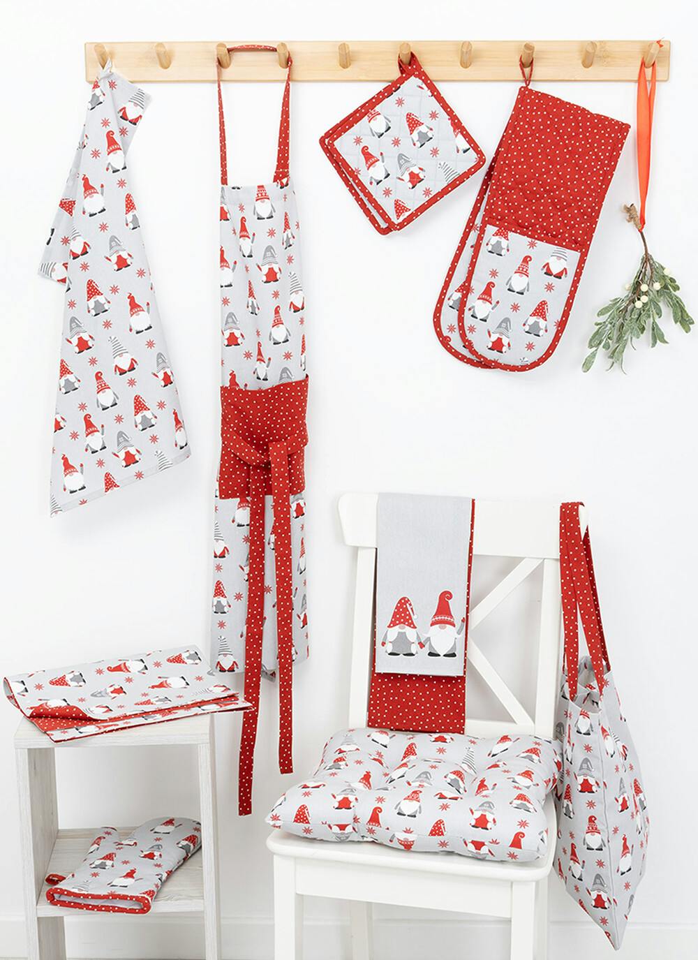  Gonks Print Cotton Grey Double Oven Gloves