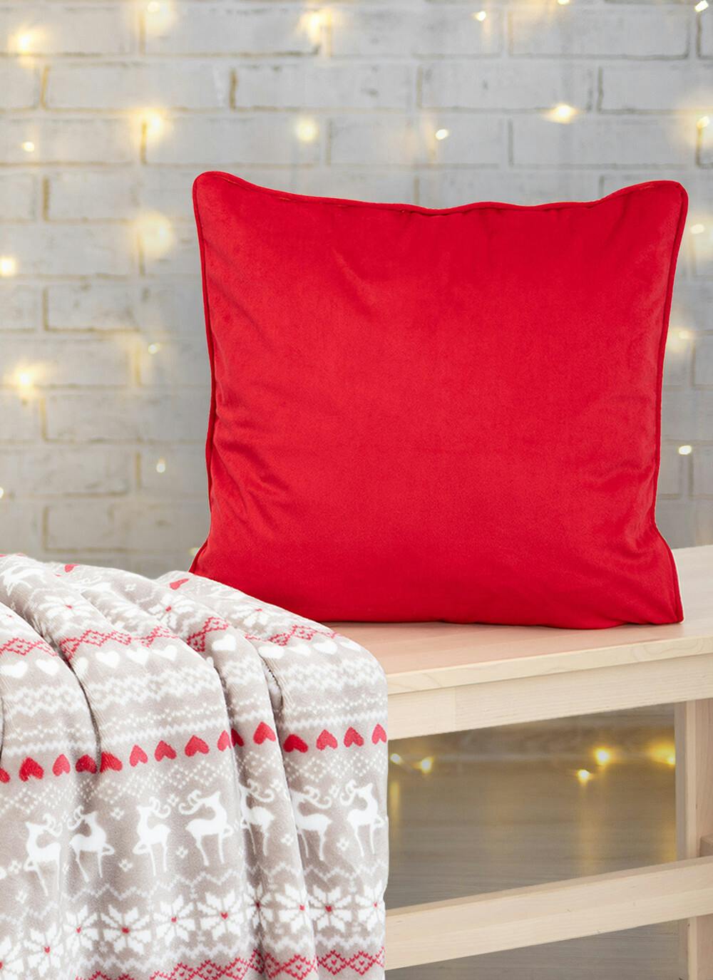  Santa & Friends Print Velvet Red Cushion