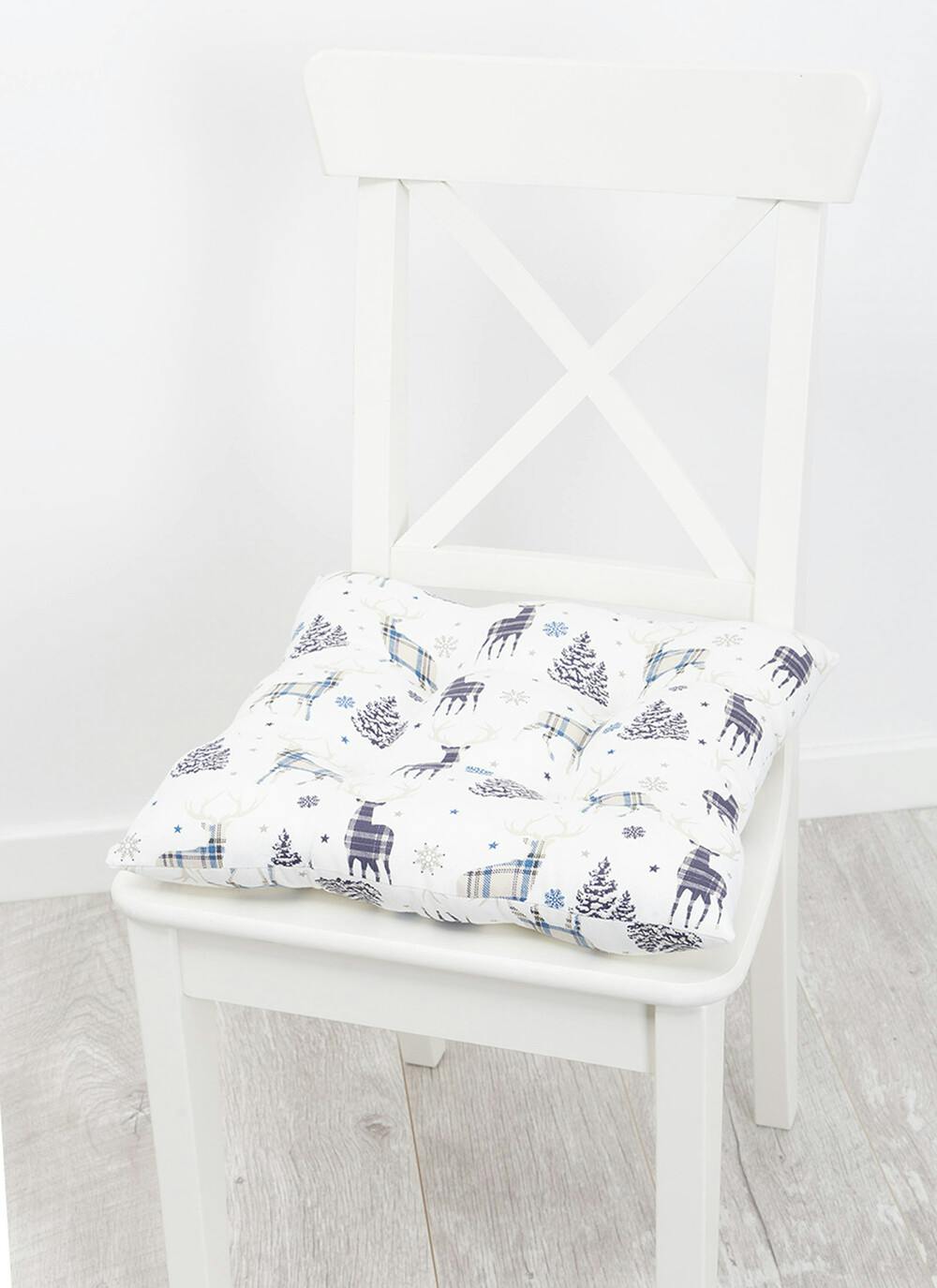  Stag Print Cotton Navy Seat Pad