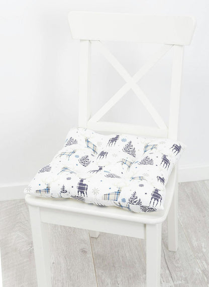  Stag Print Cotton Navy Seat Pad