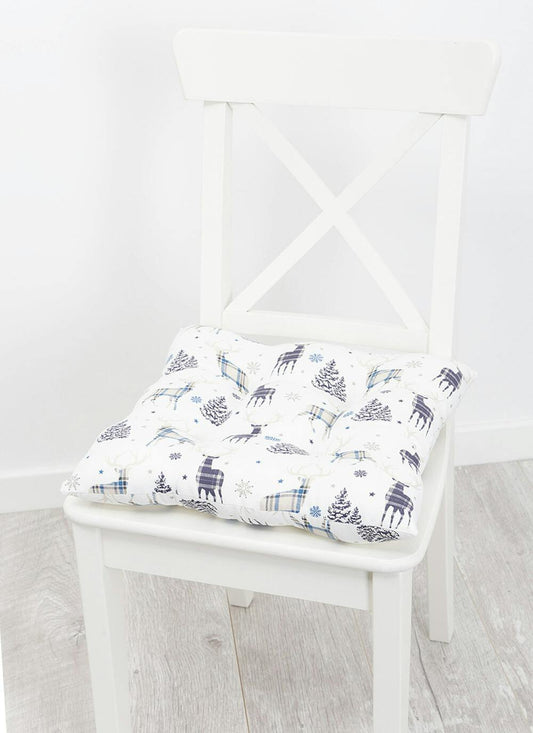  Stag Print Cotton Navy Seat Pad