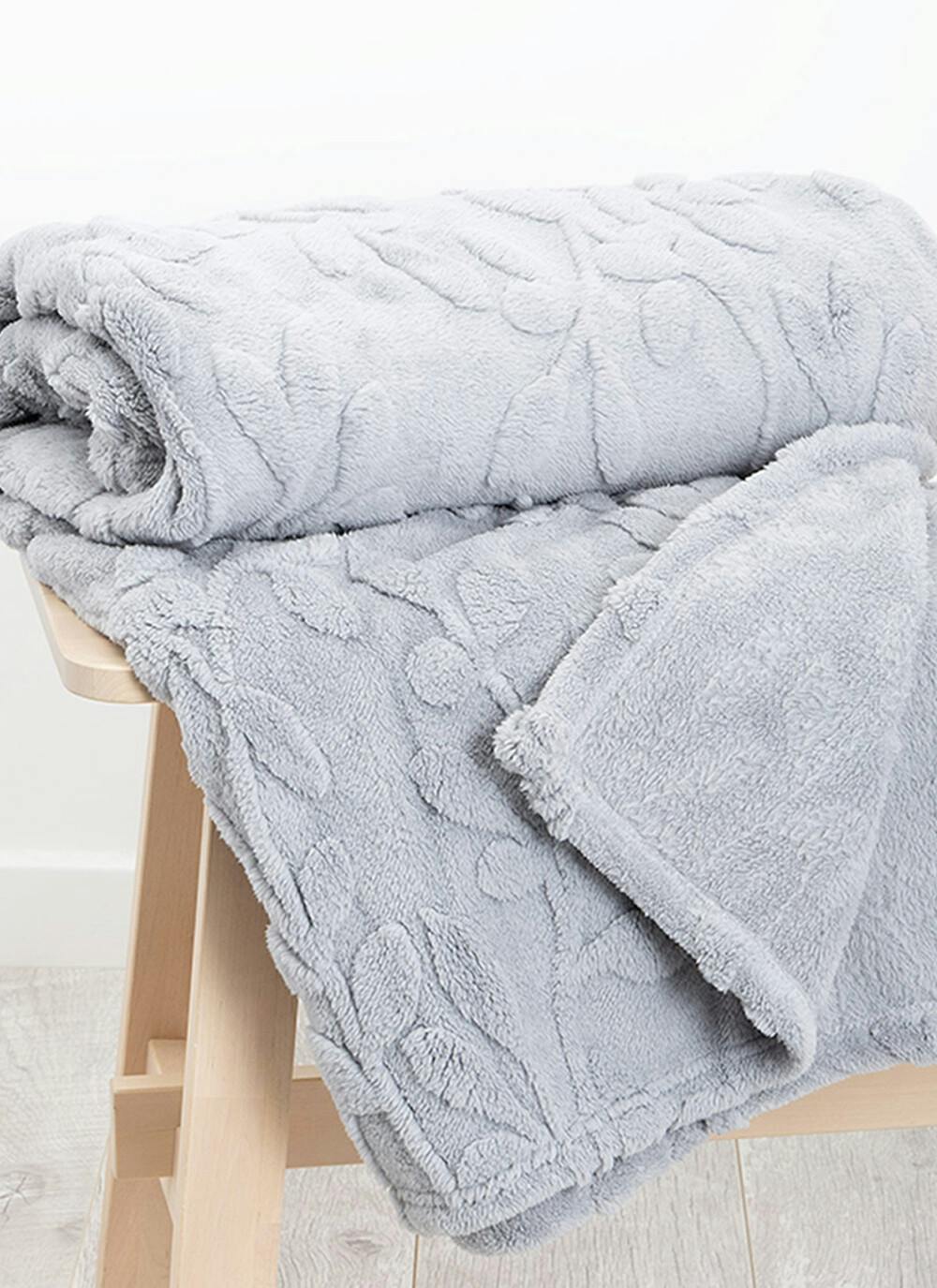  Leafy Floral Embossed Fleece Grey Throw