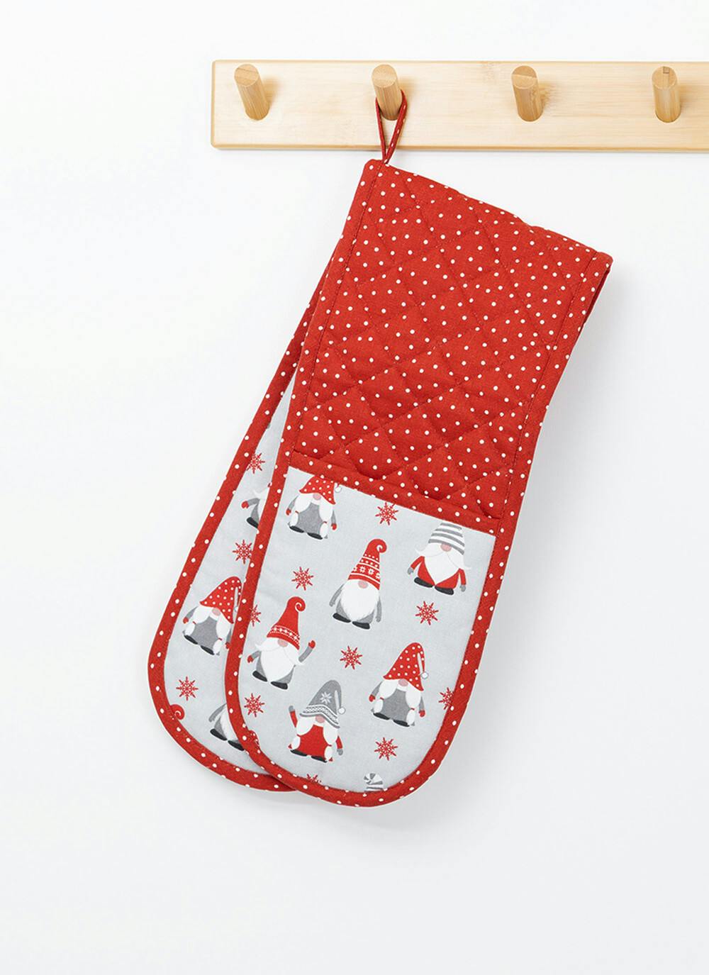  Gonks Print Cotton Grey Double Oven Gloves
