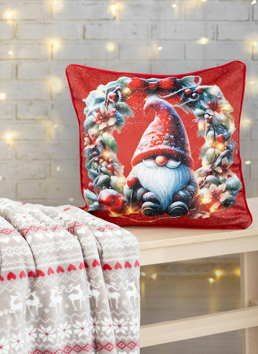  Gonk Print Velvet Red Cushion