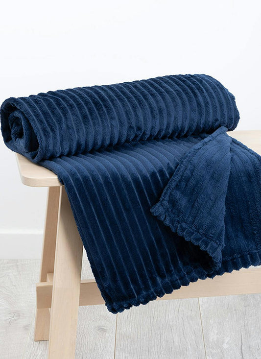  Ribbed Fleece Navy Throw