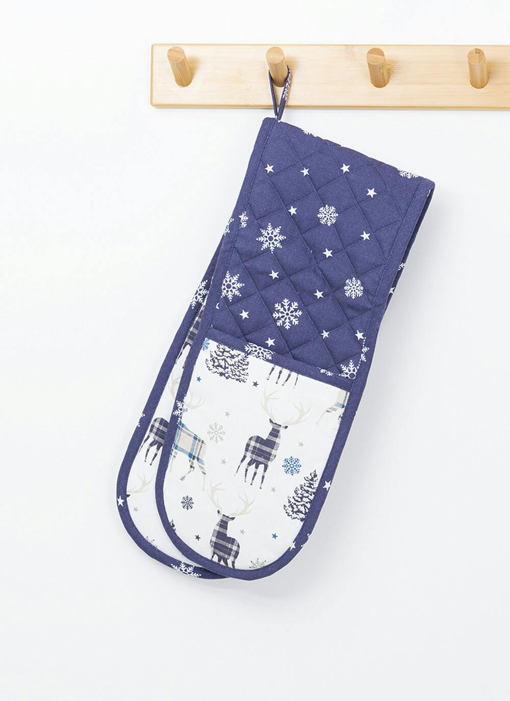  Stag Print Cotton Navy Double Oven Gloves