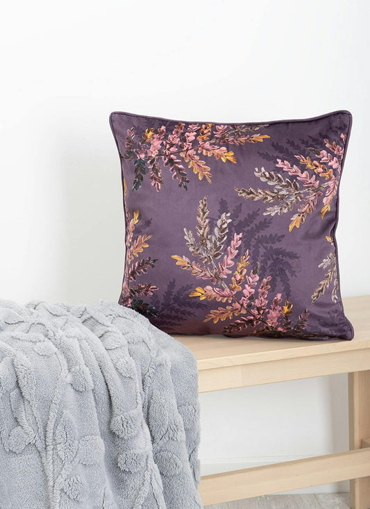  Autumn Floral Print Velvet Plum Cushion