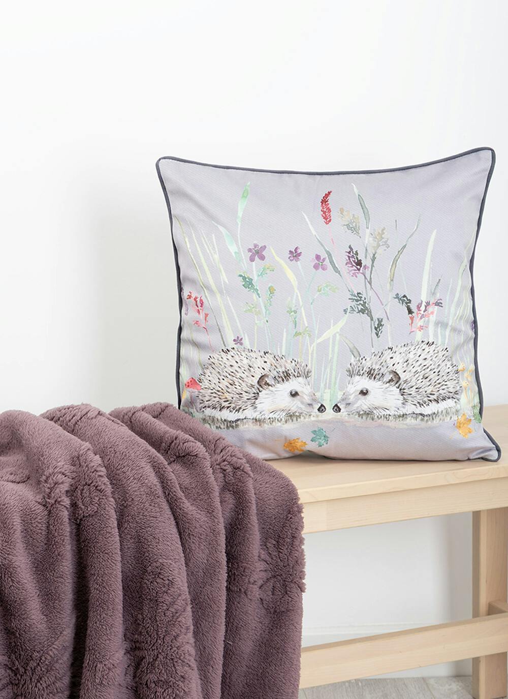  Hedgehog Print Velvet Grey Cushion