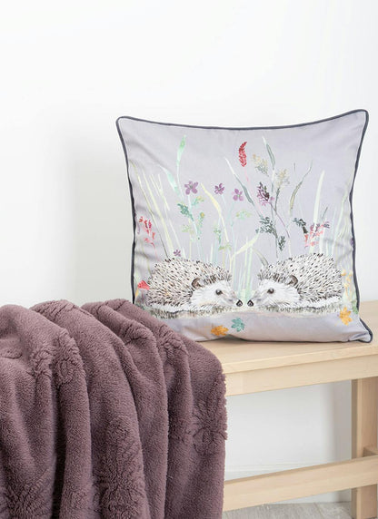  Hedgehog Print Velvet Grey Cushion