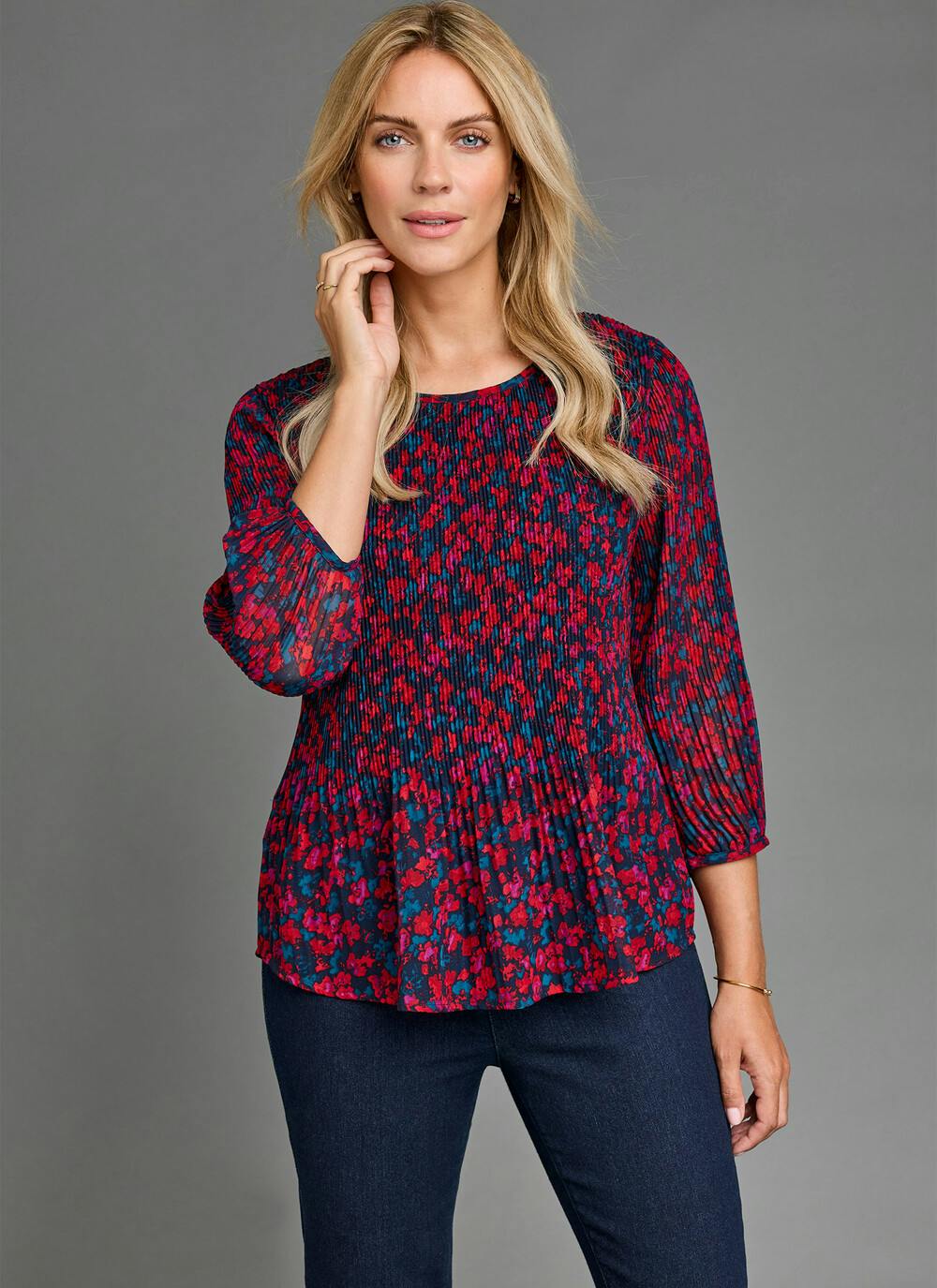  Pleated Ditsy Floral Top