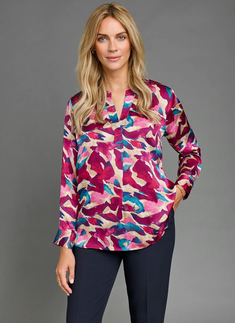  Satin Printed Pop Over Blouse