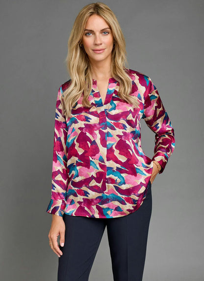  Satin Printed Pop Over Blouse