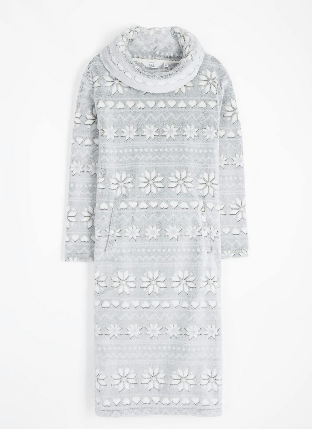  Cosy Fleece Fairisle Cowl Neck Lounger