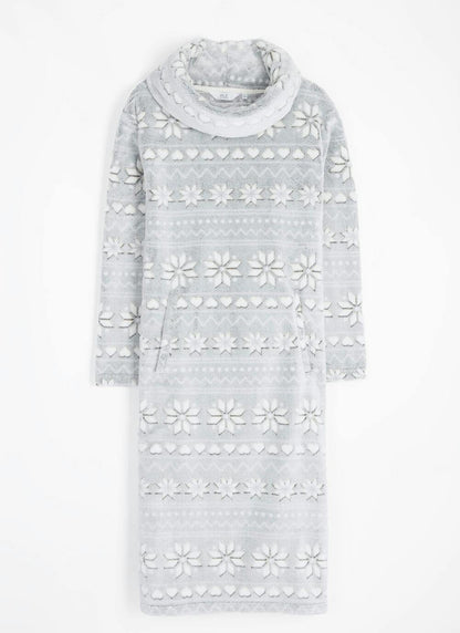  Cosy Fleece Fairisle Cowl Neck Lounger