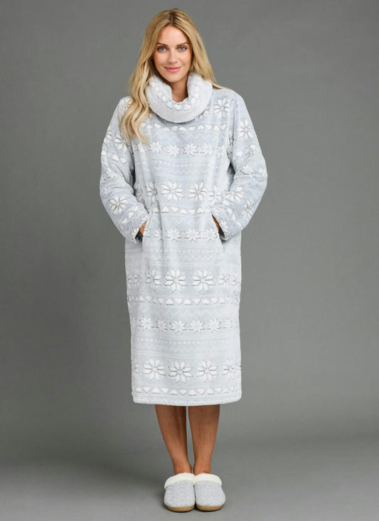  Cosy Fleece Fairisle Cowl Neck Lounger