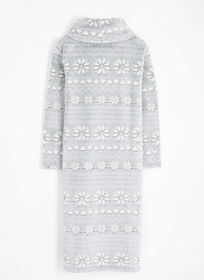  Cosy Fleece Fairisle Cowl Neck Lounger