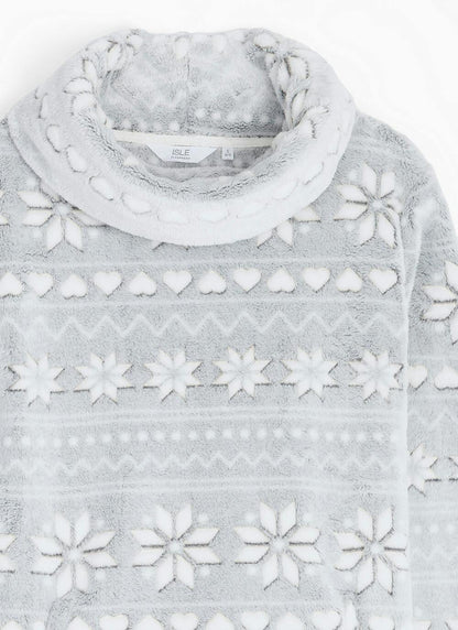  Cosy Fleece Fairisle Cowl Neck Lounger